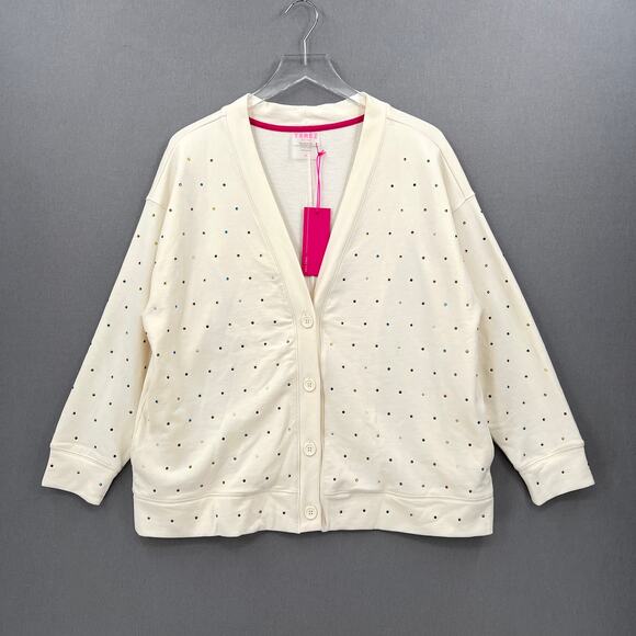 TEREZ Gems Chili Cardigan Sweatshirt Womens Medium Cream Rainbow Rhinestone NWT - Picture 3 of 16